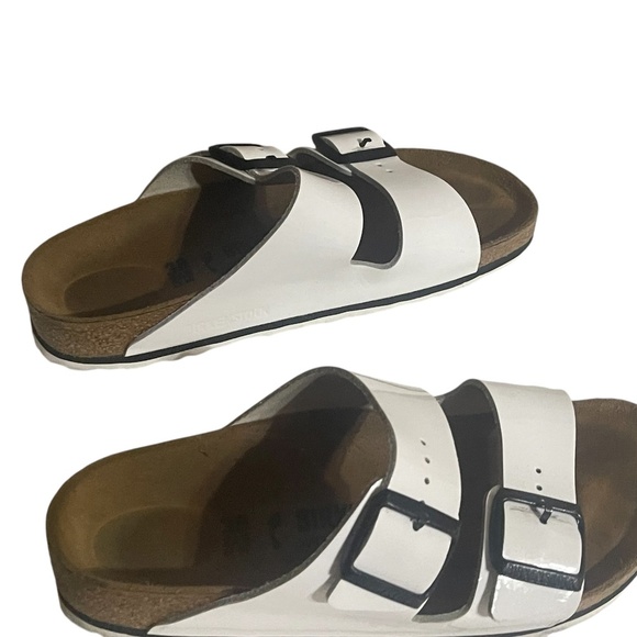 Birkenstock Sandals Womens 38 Arizona Buckle Straps Flats White Leather Slip On - Picture 3 of 14